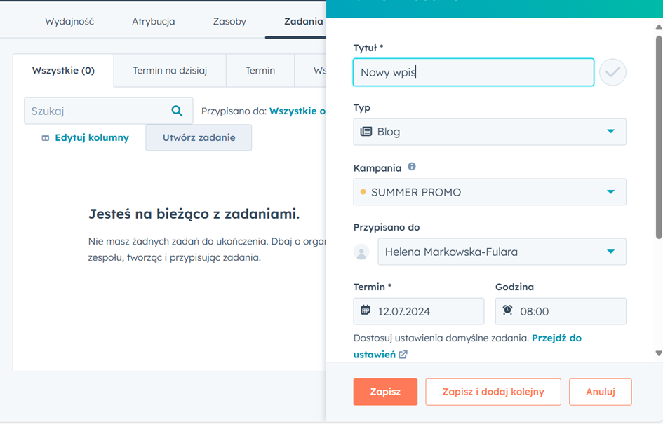 Campaign Tasks in HubSpot | Grow Poland
